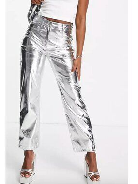 AmyLynn Lupe Trousers In Metallic Silver